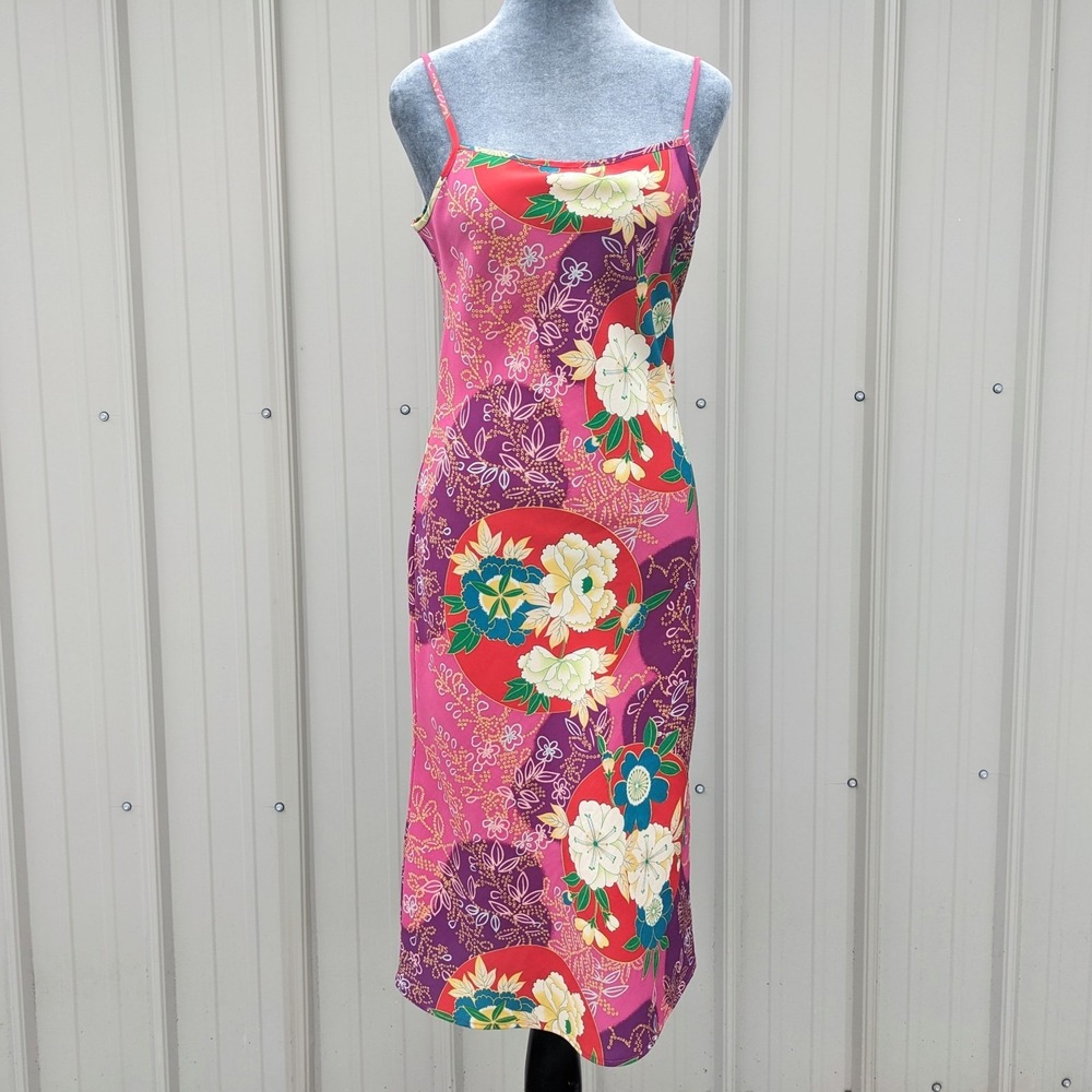 Vintage Y2K Charlotte Russe Slip Dress S/M Asian Floral Midi Patchwork Japanese